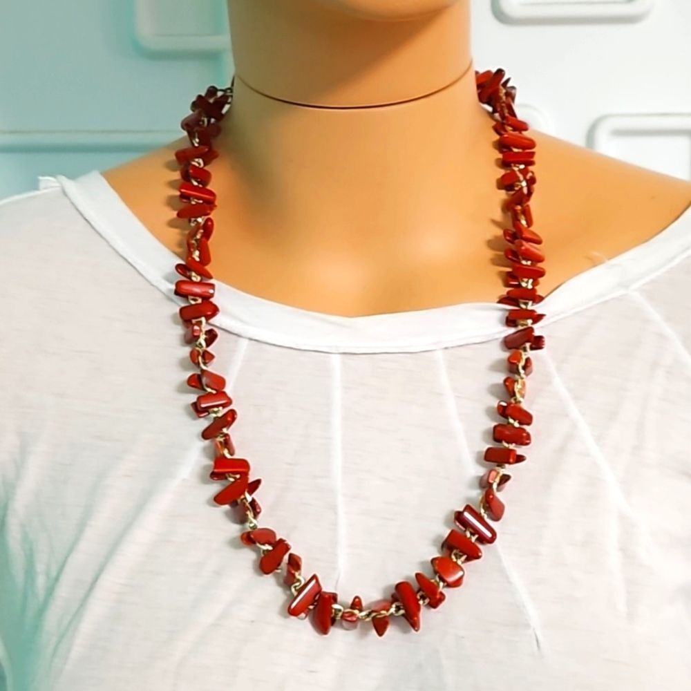 Vintage Southwestern Red Jasper Boho Gemstone Polished Stone Boho Necklace